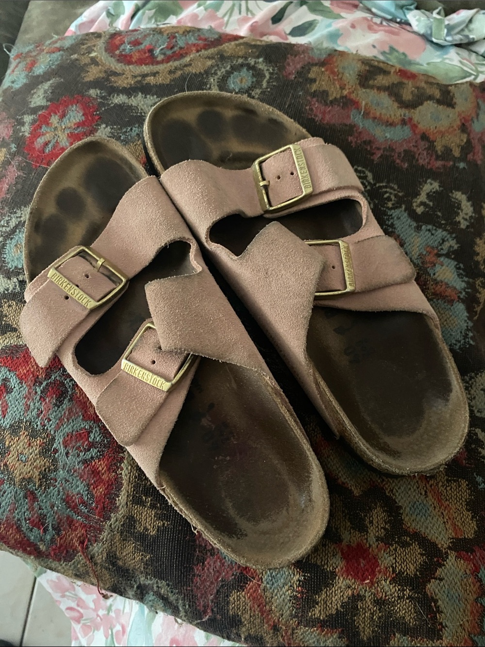Birkenstock Arizona Suede Double-Buckle Sandals - Dusty Rose
